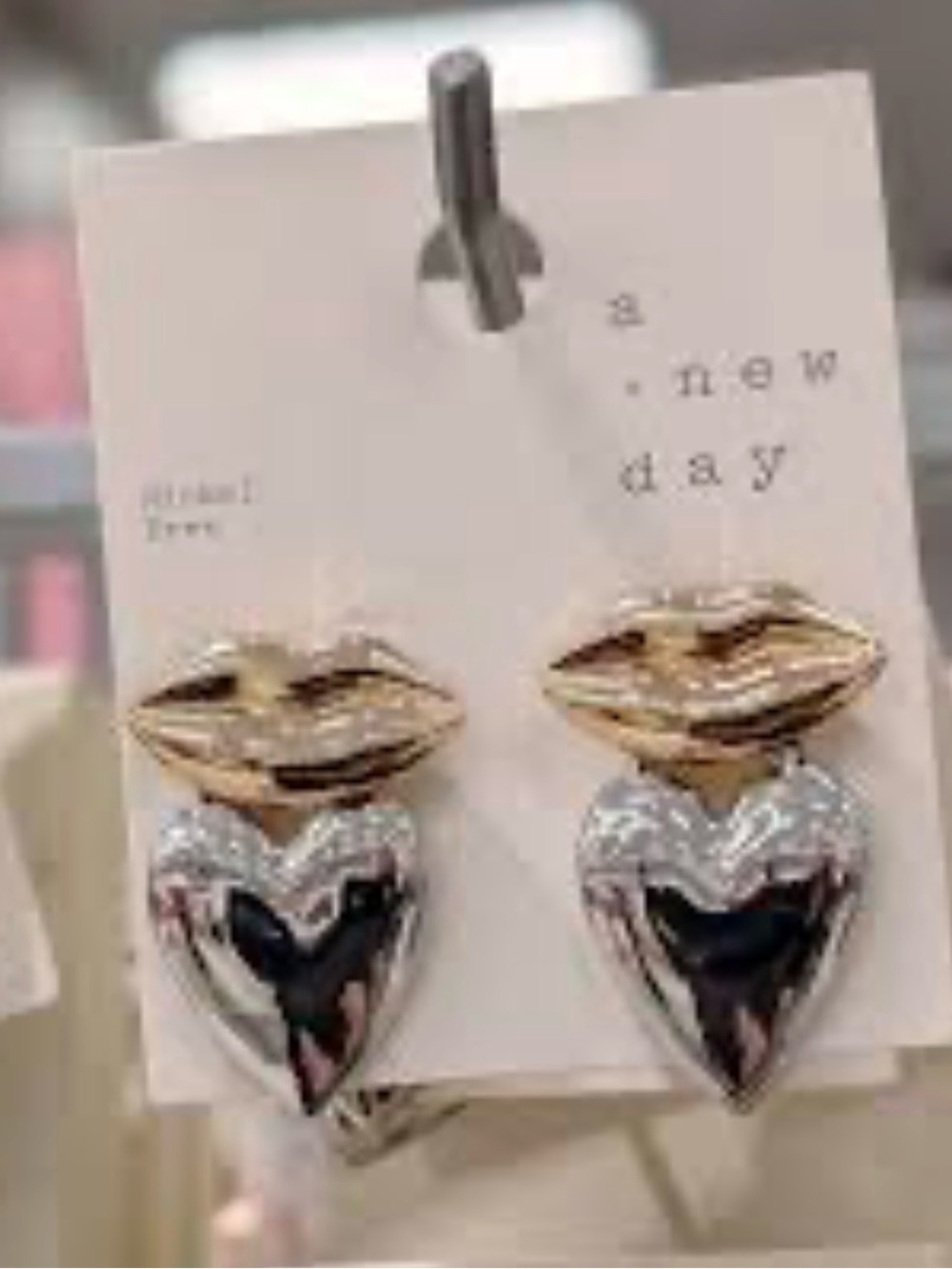 Two-Tone Lip and Heart Drop Earrings - Gold & Silver